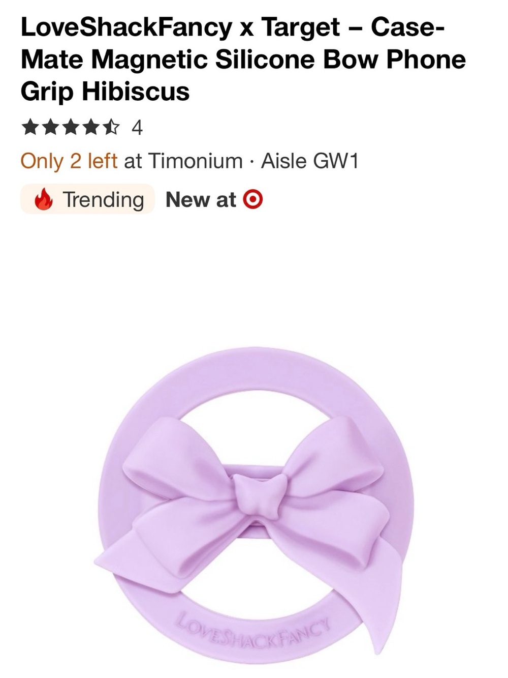 LoveShackFancy x Target Casemate Magnetic Lavender Bow Silicone Phone Grip Ring